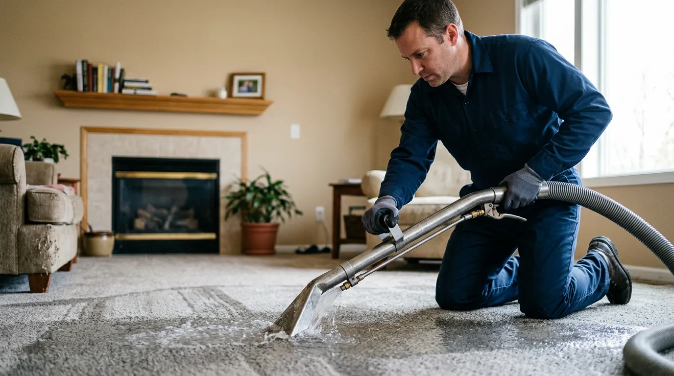 Water damage restoration technician working near Topinabee, MI
